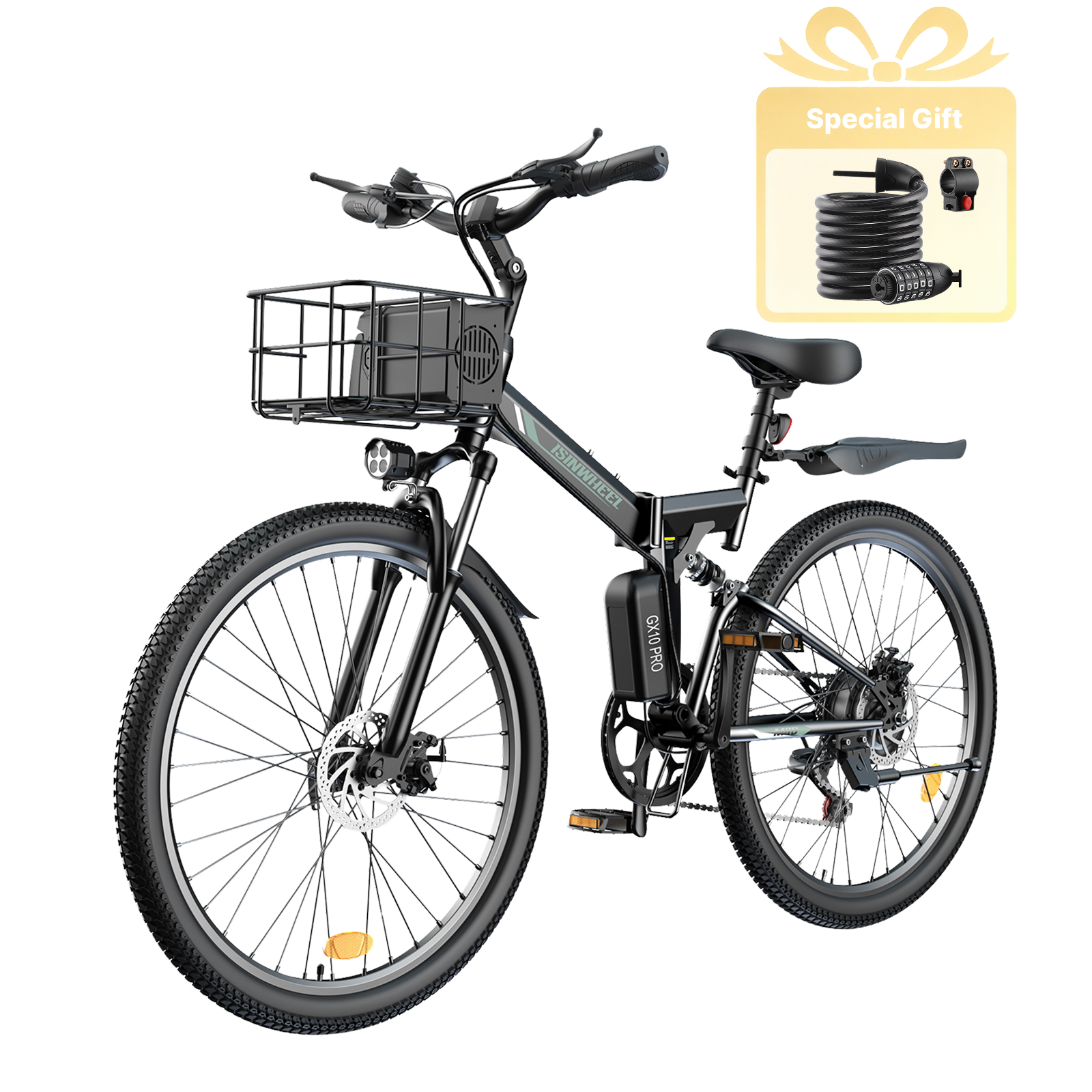 isinwheel M40 Folding Electric Bike with Basket