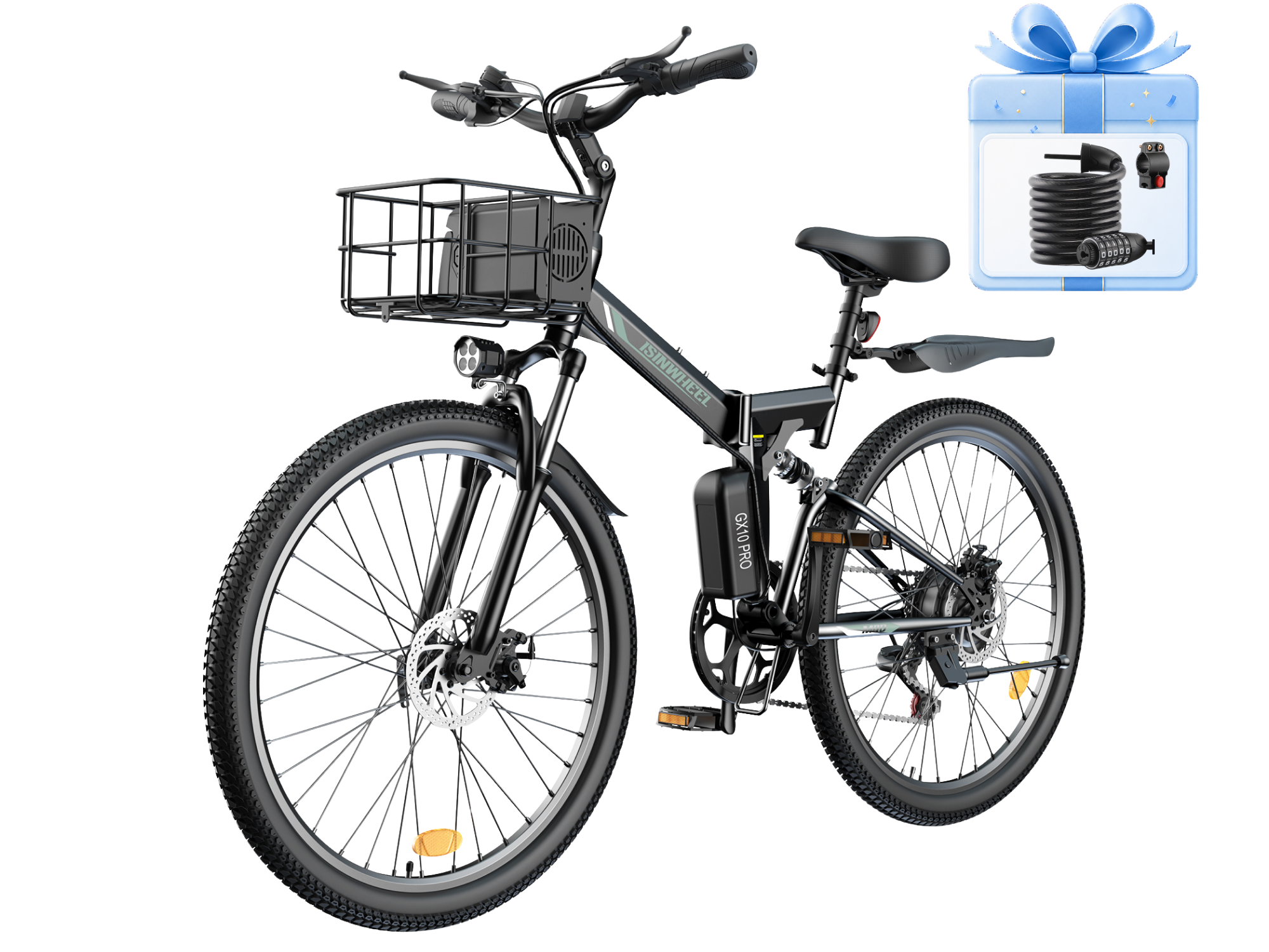 isinwheel M40 Folding Electric Bike with Basket