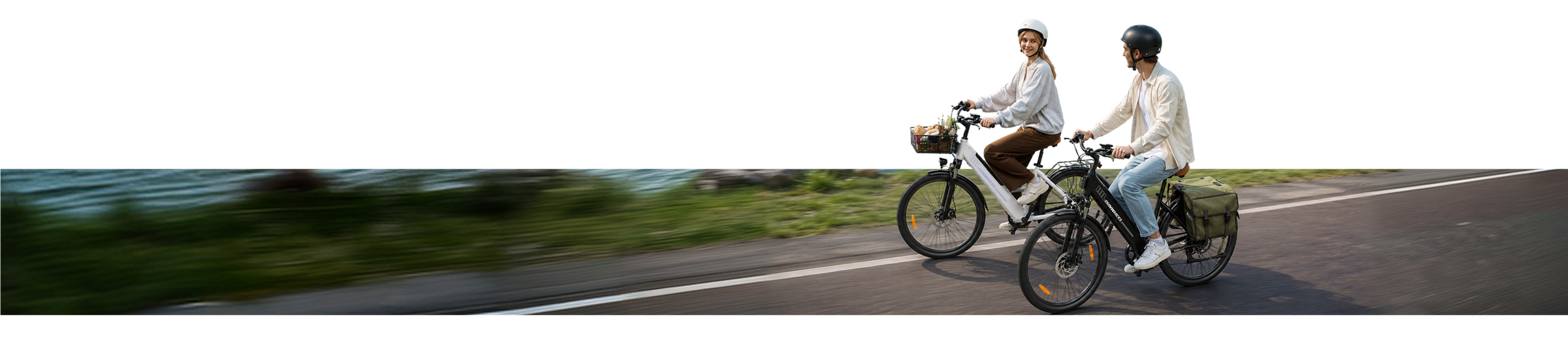 Two riders on electric bikes